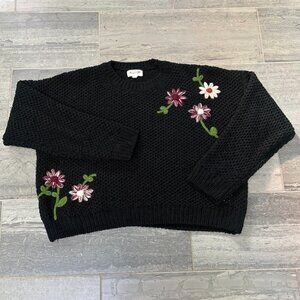 Allison New York Aiden Floral Embroidered Oversized Sweater Black Size Medium